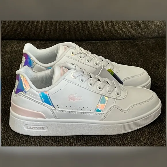 Lacoste Kids T-Clip Sneakers White/Pink Color Little Girl Size-1