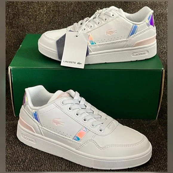 Lacoste Kids T-Clip Sneakers White/Pink Color Little Girl Size-1