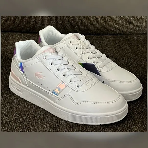 Lacoste Kids T-Clip Sneakers White/Pink Color Little Girl Size-1