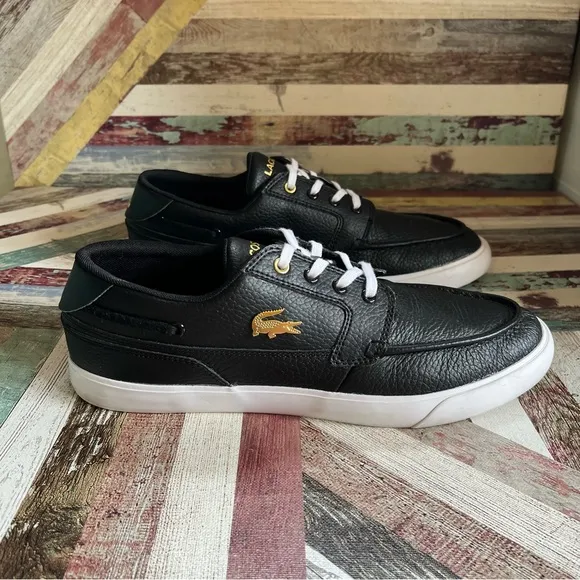 Lacoste Men's Bayliss-Deck Boat Shoes Sneakers  Lace-Up Black/White EUC SZE 9
