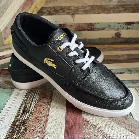 Lacoste Men's Bayliss-Deck Boat Shoes Sneakers  Lace-Up Black/White EUC SZE 9