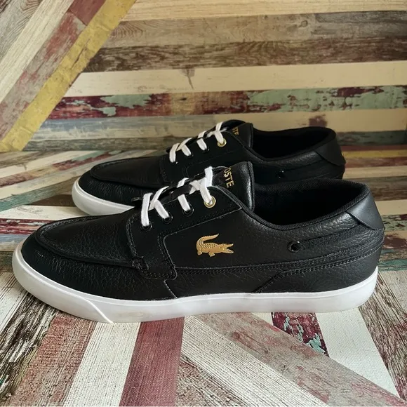 Lacoste Men's Bayliss-Deck Boat Shoes Sneakers  Lace-Up Black/White EUC SZE 9