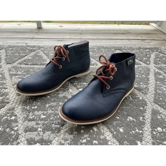 Lacoste Sherbrook Leather Navy Blue Shoes NEW