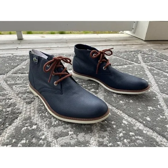 Lacoste Sherbrook Leather Navy Blue Shoes NEW