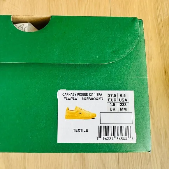 🤩Lacoste Womens Casual Preppy Shoes Sz 6.5(7.5) Carnaby Piquee Sneakers Yellow