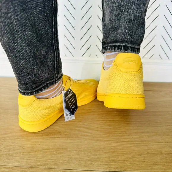 🤩Lacoste Womens Casual Preppy Shoes Sz 6.5(7.5) Carnaby Piquee Sneakers Yellow