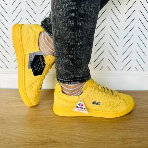 🤩Lacoste Womens Casual Preppy Shoes Sz 6.5(7.5) Carnaby Piquee Sneakers Yellow