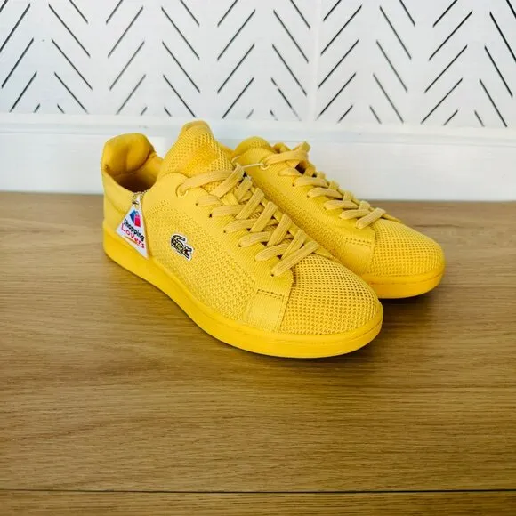 🤩Lacoste Womens Casual Preppy Shoes Sz 6.5(7.5) Carnaby Piquee Sneakers Yellow