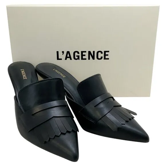 L'Agence Black Leather Bijou Mules