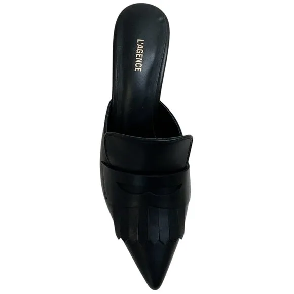 L'Agence Black Leather Bijou Mules