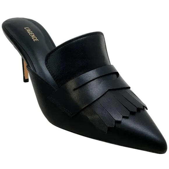 L'Agence Black Leather Bijou Mules
