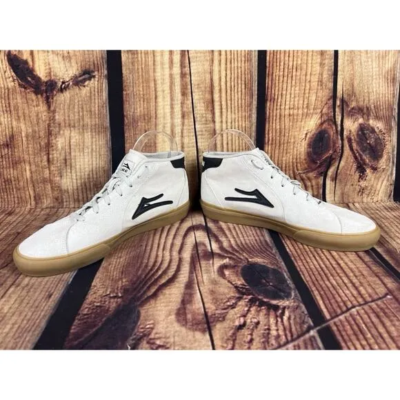 LAKAI FLACO 2 MID Top - Men’s 8.5 - White Gum Suede And Canvas Shoes EUC in Box