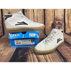 LAKAI FLACO 2 MID Top - Men’s 8.5 - White Gum Suede And Canvas Shoes EUC in Box