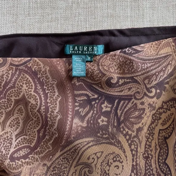 Lauren Ralph Lauren c. 1990s Silk Ruffled Skirt Chocolate Paisley | M