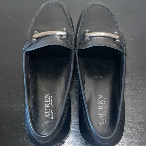 Lauren Ralph Lauren Christiana Black Leather Loafers. Size 8.  Rubber Soles.