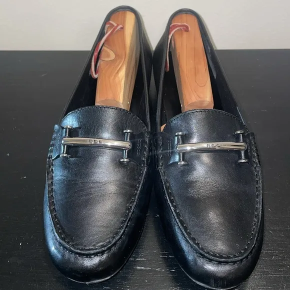 Lauren Ralph Lauren Christiana Black Leather Loafers. Size 8.  Rubber Soles.