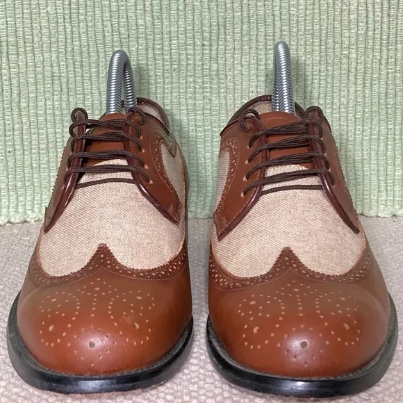 Leather Classics Men's Two-Tone Wingtip Canvas Leather Tie Oxford Shoes SZ US 7D