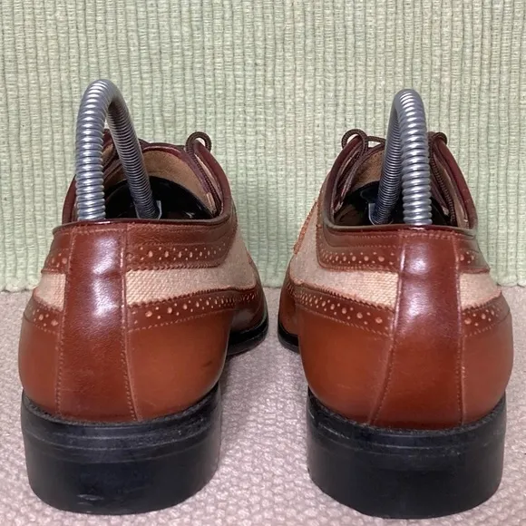 Leather Classics Men's Two-Tone Wingtip Canvas Leather Tie Oxford Shoes SZ US 7D
