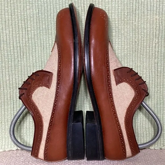 Leather Classics Men's Two-Tone Wingtip Canvas Leather Tie Oxford Shoes SZ US 7D