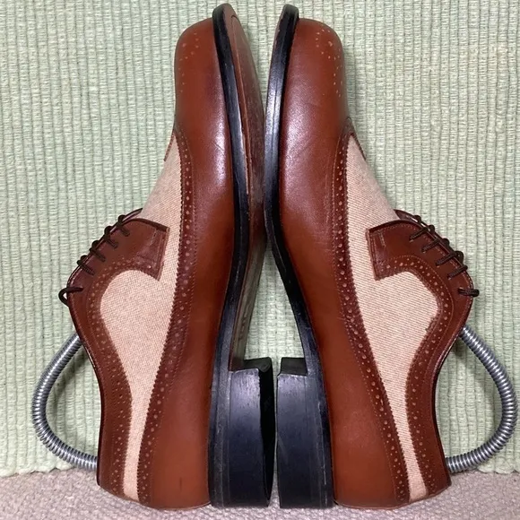 Leather Classics Men's Two-Tone Wingtip Canvas Leather Tie Oxford Shoes SZ US 7D