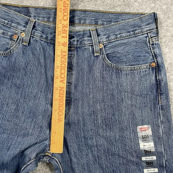 Levis 501 Jeans Mens 34x34 Blue Button Fly Straight Leg Original Denim NWOT