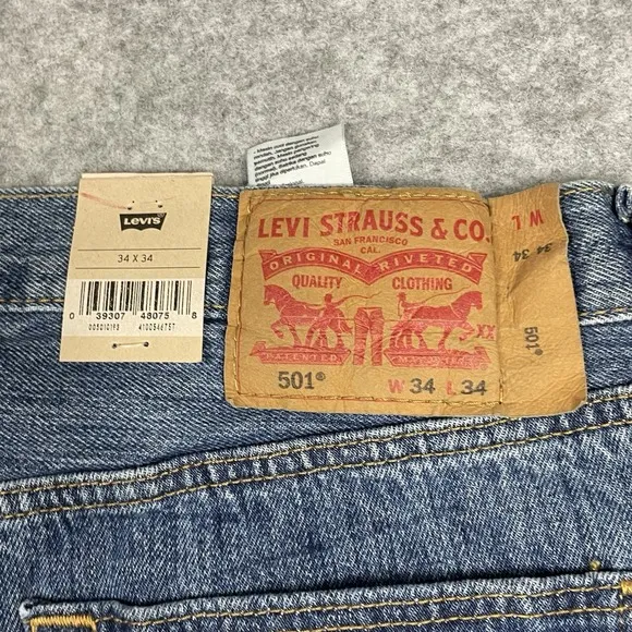 Levis 501 Jeans Mens 34x34 Blue Button Fly Straight Leg Original Denim NWT