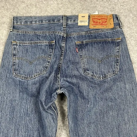 Levis 501 Jeans Mens 34x34 Blue Button Fly Straight Leg Original Denim NWT