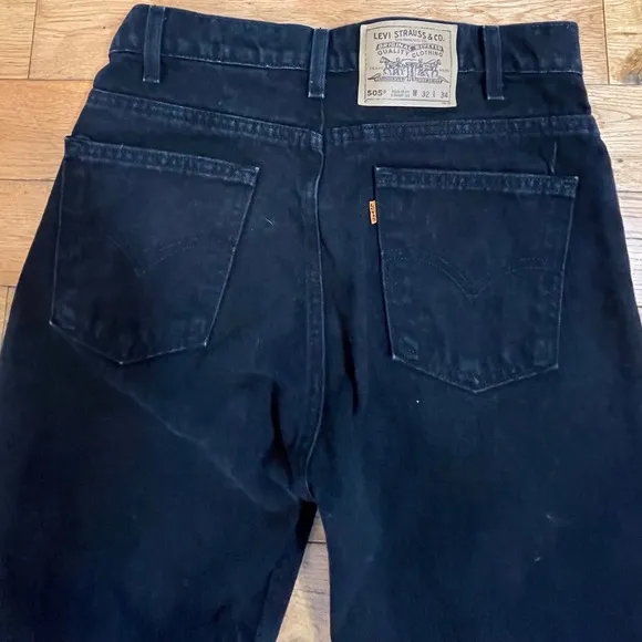 Levi's 505 Orange Tab Black Jeans  Straight Leg Vintage 90's Cotton W32 L34