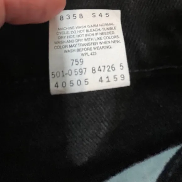 Levi's 505 Orange Tab Black Jeans  Straight Leg Vintage 90's Cotton W32 L34