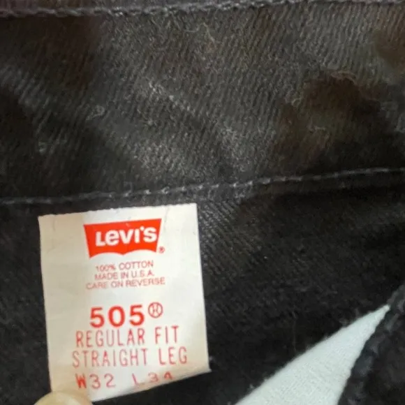 Levi's 505 Orange Tab Black Jeans  Straight Leg Vintage 90's Cotton W32 L34