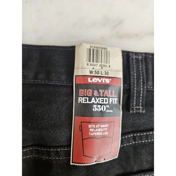 Levi’s 550 Relaxed Fit Big &amp; Tall Black Husky Jeans W50 X L30