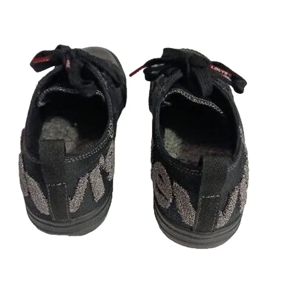Levi's Womens BLACK Sneakers Sz 8.5 Low Top FAUX LEATHER Embroidered  Spell out