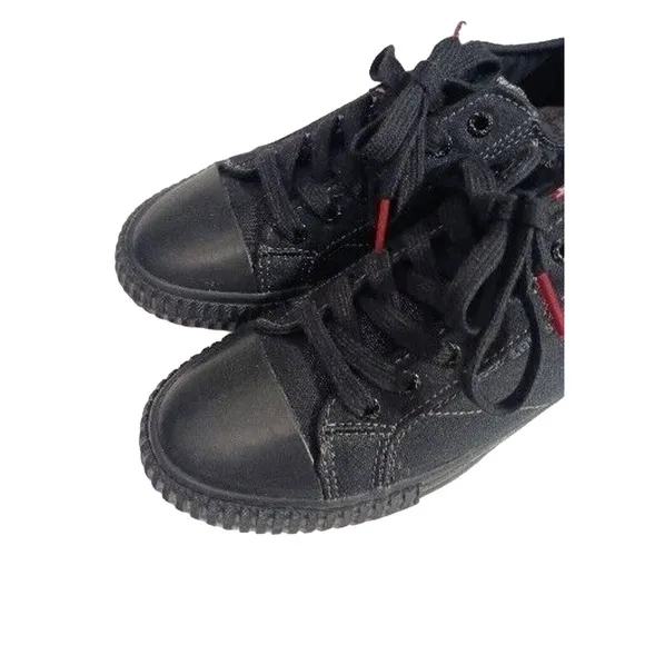 Levi's Womens BLACK Sneakers Sz 8.5 Low Top FAUX LEATHER Embroidered  Spell out