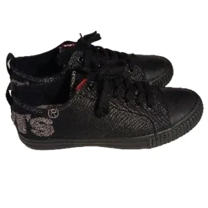 Levi's Womens BLACK Sneakers Sz 8.5 Low Top FAUX LEATHER Embroidered  Spell out