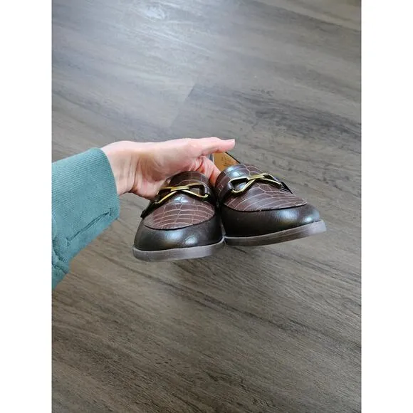 Life Stride Brown Crocodile Embossed Devyn Shoes Block Heels Size 7W