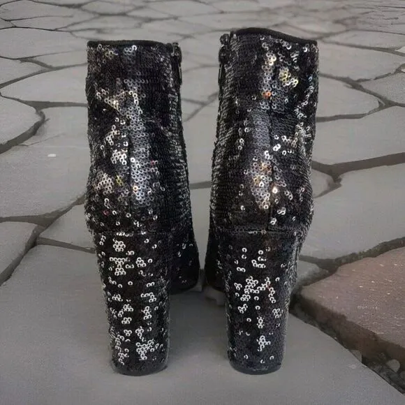 Liliana Black   Silver Sequin Heels Zipper Bootie Boots Women’s Sz 10
