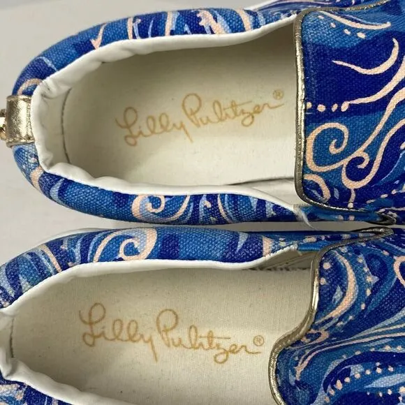 Lilly Pulitzer Women Size 6 Julie Blue Paisley Print Slip On Canvas Shoes