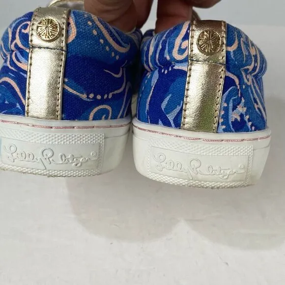 Lilly Pulitzer Women Size 6 Julie Blue Paisley Print Slip On Canvas Shoes
