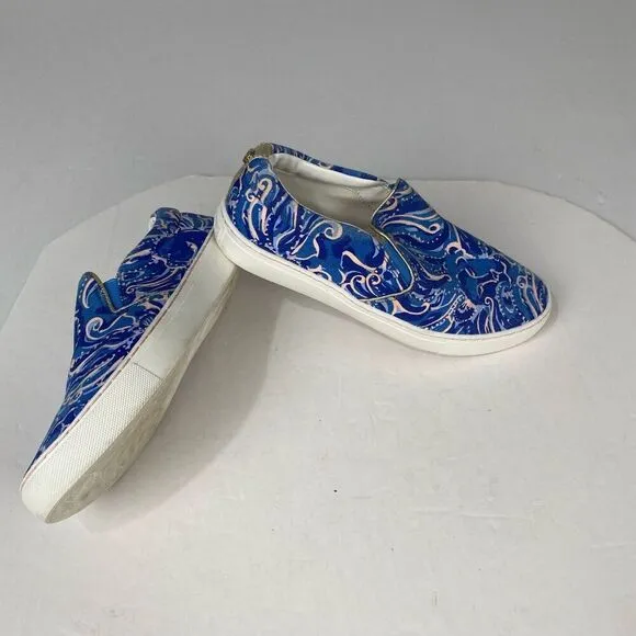 Lilly Pulitzer Women Size 6 Julie Blue Paisley Print Slip On Canvas Shoes