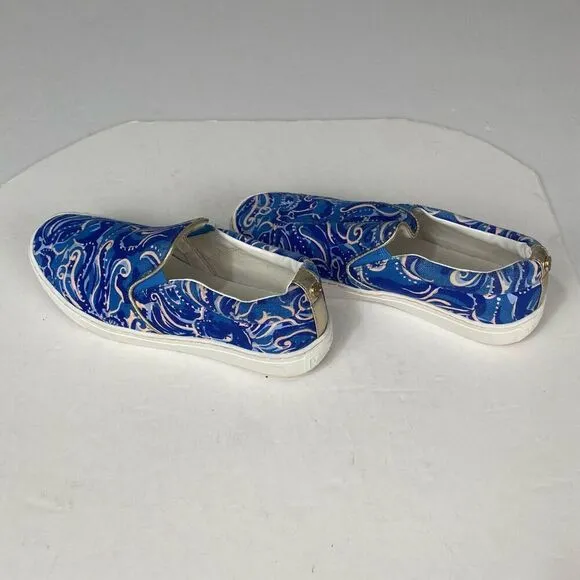 Lilly Pulitzer Women Size 6 Julie Blue Paisley Print Slip On Canvas Shoes