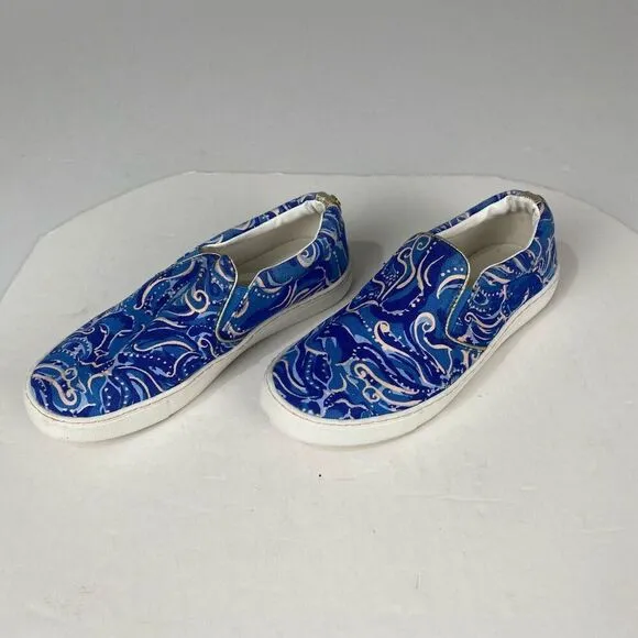 Lilly Pulitzer Women Size 6 Julie Blue Paisley Print Slip On Canvas Shoes