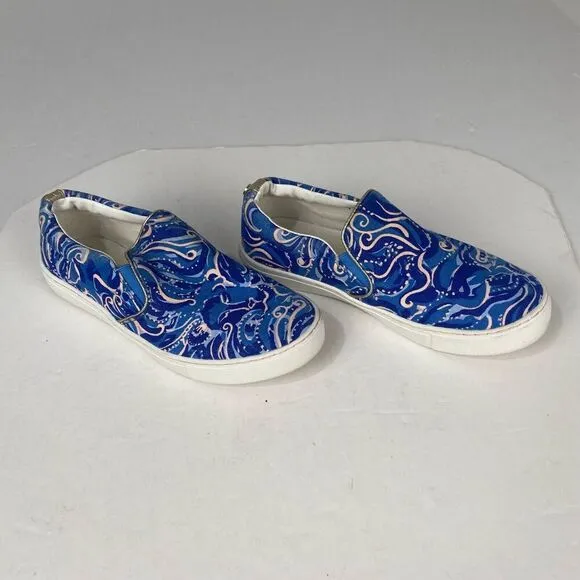 Lilly Pulitzer Women Size 6 Julie Blue Paisley Print Slip On Canvas Shoes