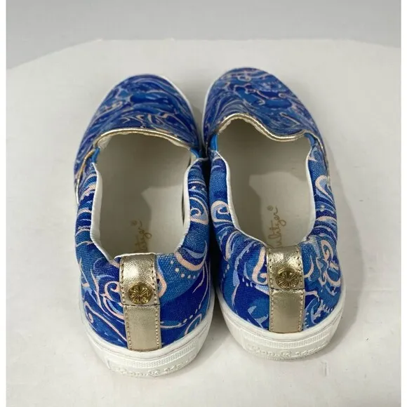 Lilly Pulitzer Women Size 6 Julie Blue Paisley Print Slip On Canvas Shoes