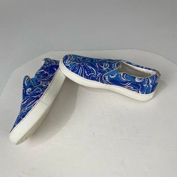 Lilly Pulitzer Women Size 6 Julie Blue Paisley Print Slip On Canvas Shoes