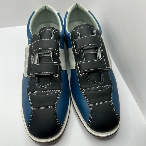 Linds Bowling Shoes Oxford Blue Leather Hook And Loop Leather Rental Mens 16