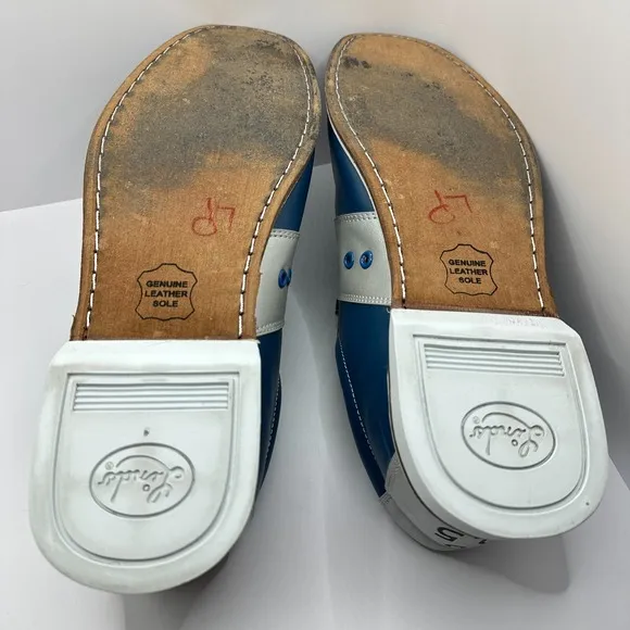 Linds Bowling Shoes Oxford Blue Leather Hook And Loop Leather Rental Mens 16