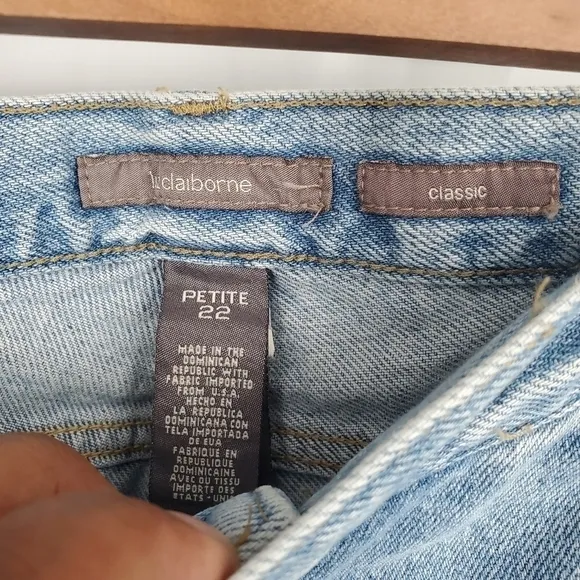 Liz Claiborne Jeans Womens 22 Petite Relaxed Fit Straight Blue Denim Pants