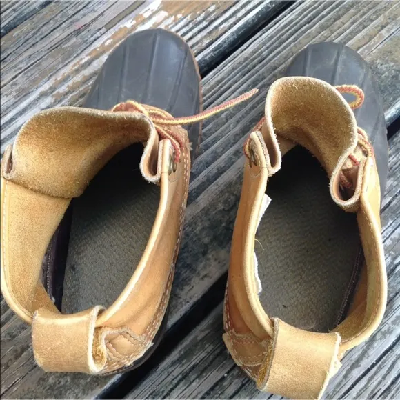 LL Bean Duck Boots Mens 5 Brown Tan Leather Lace Up Rubber Rain Shoes Galoshes