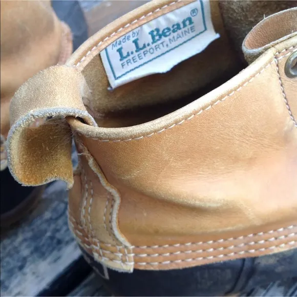 LL Bean Duck Boots Mens 5 Brown Tan Leather Lace Up Rubber Rain Shoes Galoshes