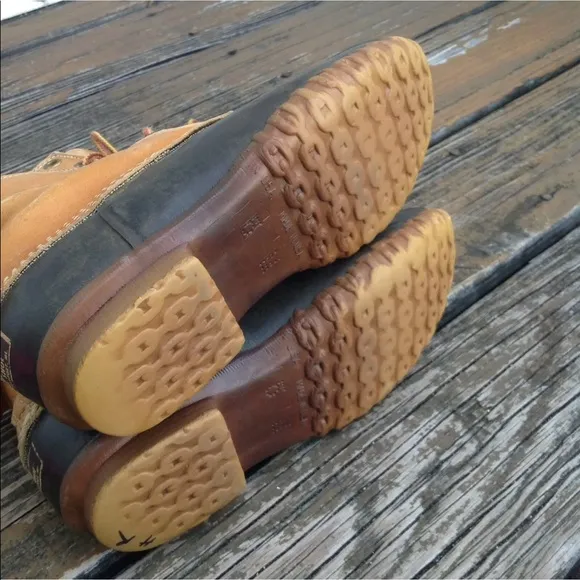 LL Bean Duck Boots Mens 5 Brown Tan Leather Lace Up Rubber Rain Shoes Galoshes